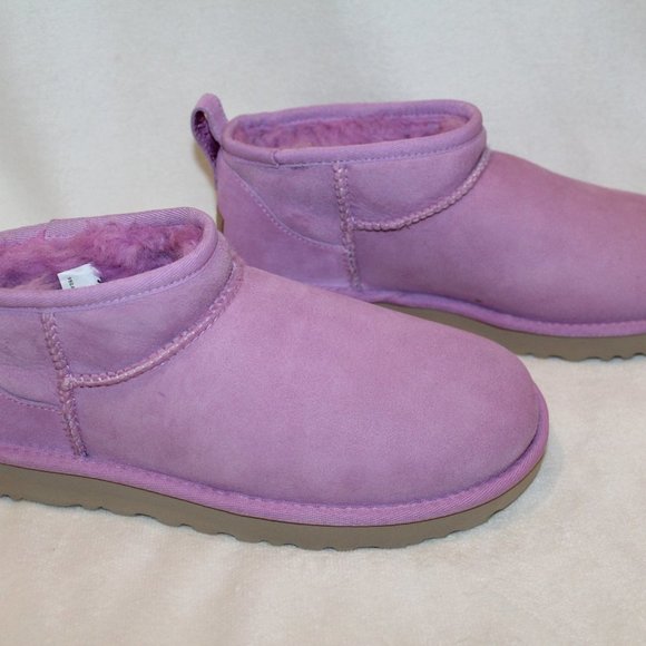 NIB UGG ULTRA MINI SUEDE SHEARLING ANKLE BOOTS WILDFLOWER PINK - Picture 3 of 7
